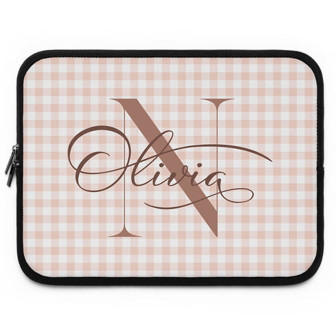 Personalized Gingham Name & Initials Laptop Sleeve