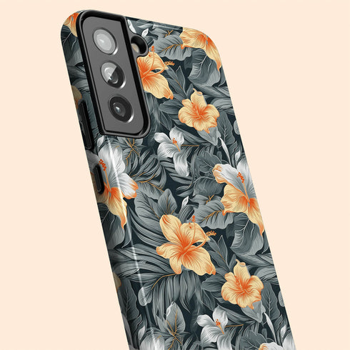 Custom Initials Tropical Hibiscus Flowers Galaxy Case