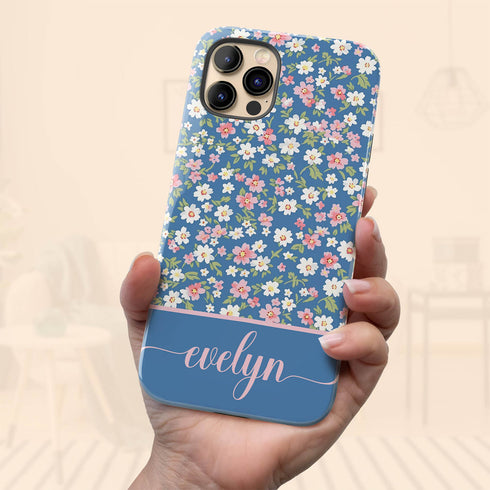 Custom Name Tiny Blue Floral iPhone Case