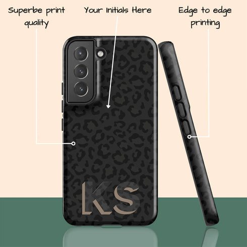 Custom 3D Initials Dark Leopard Galaxy Case - Centered