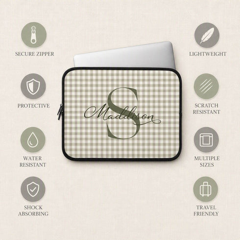 Personalized Gingham Name & Initials Laptop Sleeve