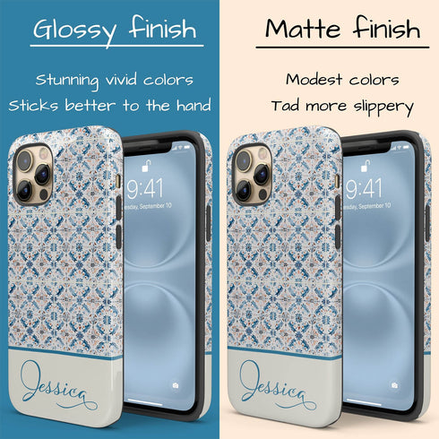 Custom Name Blue Mediterranean Tiles iPhone Case