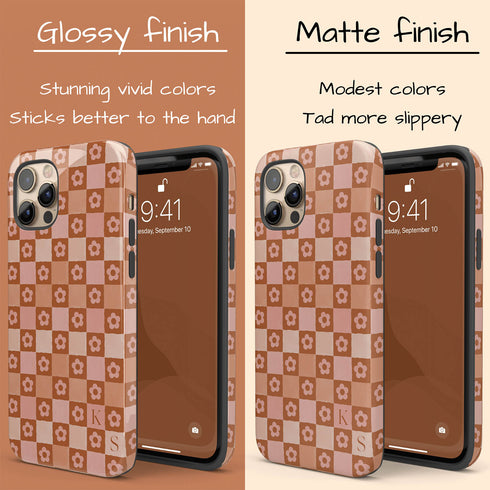 Custom Initials Floral Checkerboard iPhone Case
