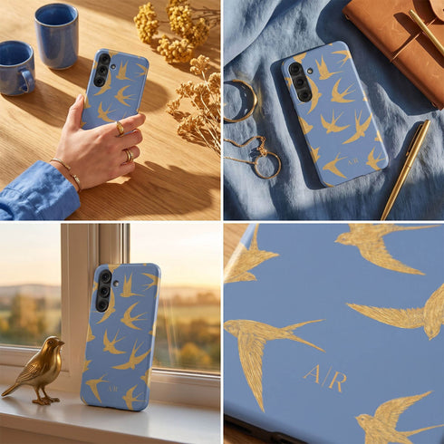 Personalized Golden Swallows Galaxy Case