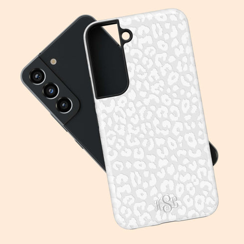 White Leopard Custom Curly Monogram Galaxy Case