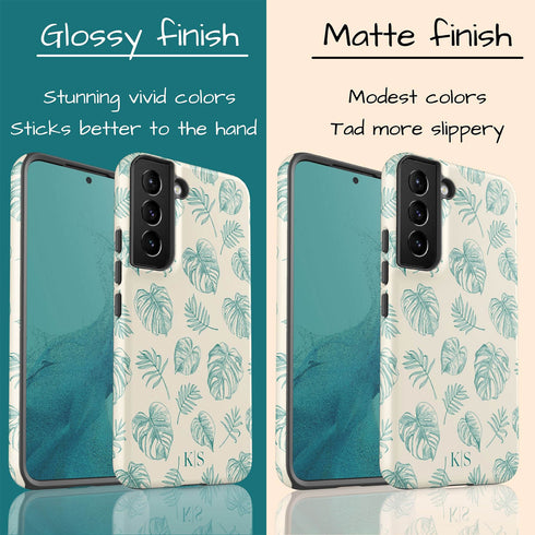 Custom Initials Tropical Monstera Leaves Galaxy Case