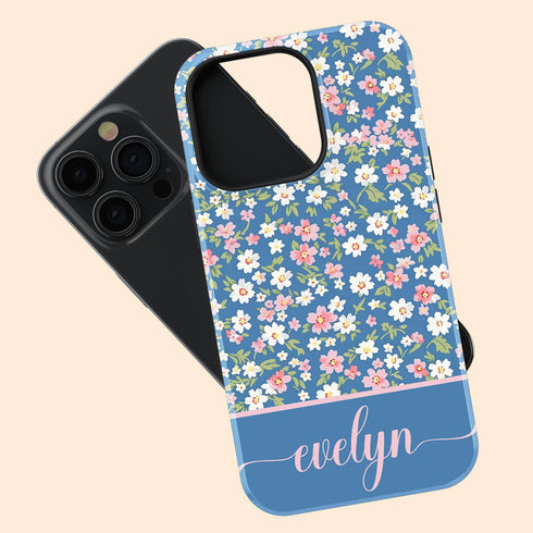 Custom Name Tiny Blue Floral Galaxy Case