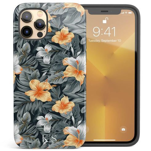 Custom Initials Tropical Hibiscus Flowers iPhone Case