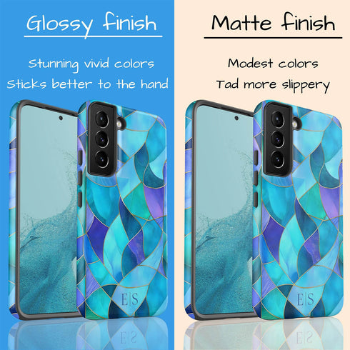Custom Initials Blue Abstract Stained Glass Galaxy Case