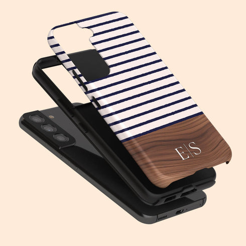 Custom Initials Rustic Wood Stripes Galaxy Case