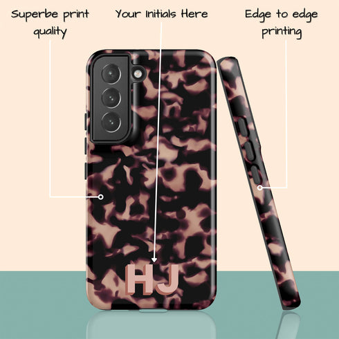 3D Custom Initials Dark Tort Galaxy Case - Centered