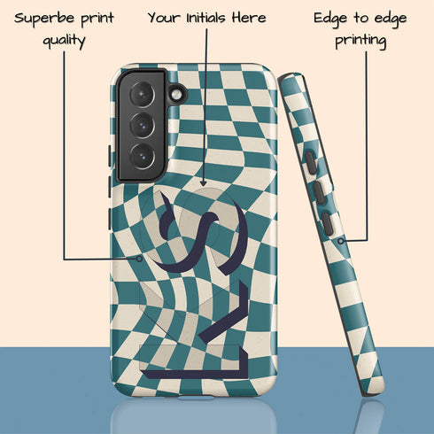 Groovy Checkerboard 3D Initials Galaxy Case