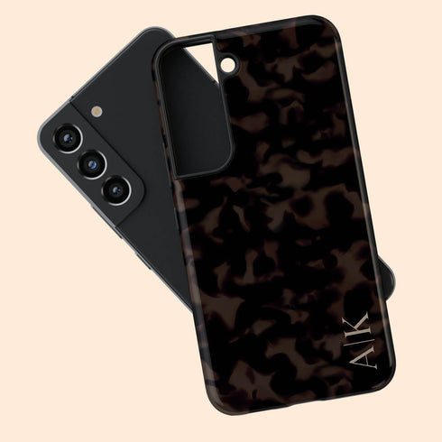 Dark Tortoiseshell Custom Initials Galaxy Case - Vertical