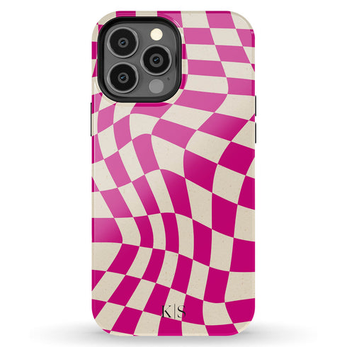 Custom Initials Wavy Groovy Checkerboard iPhone Case
