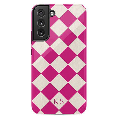 Custom Initials Argyle Checkerboard Galaxy Case