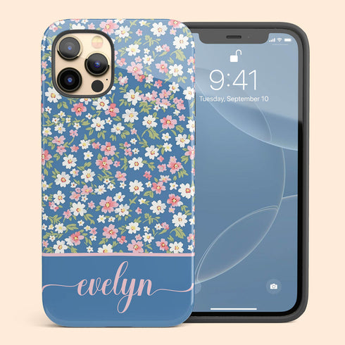 Custom Name Tiny Blue Floral iPhone Case