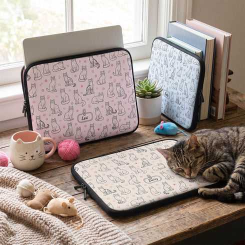 Personalized Cat Doodle Tag Laptop Sleeve