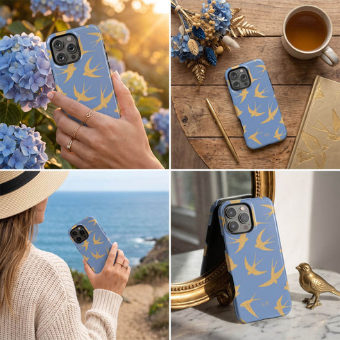 Personalized Golden Swallows iPhone Case