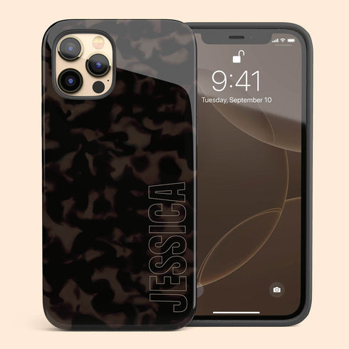 Custom Name Dark Tortoiseshell iPhone Case - Vertical