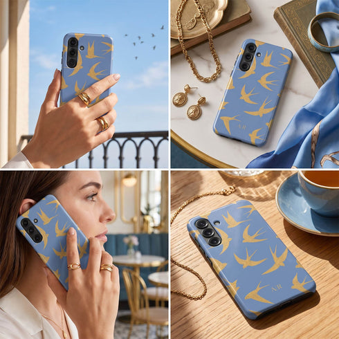 Personalized Golden Swallows Galaxy Case
