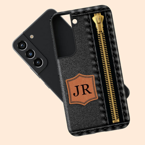 Personalized Denim Zipper Leather Patch Galaxy Case
