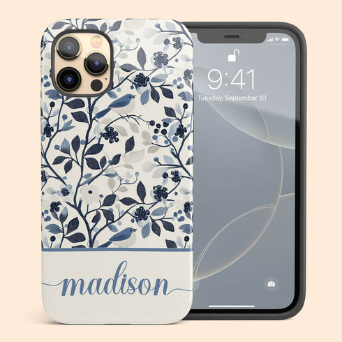 Custom Name Blue Bird & Flower iPhone Case