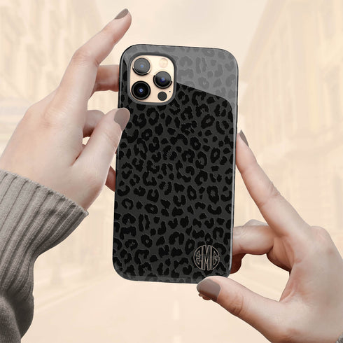 Dark Leopard Round Monogram iPhone Case - Vertical