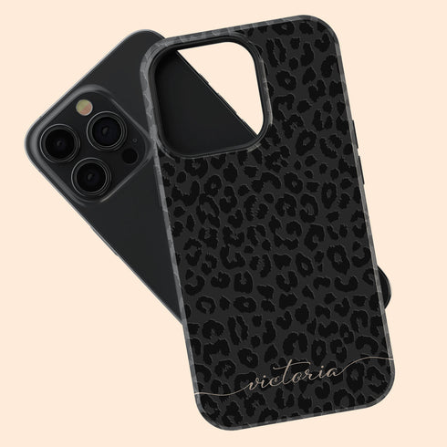 Leopard Custom Calligraphy Name iPhone Case - Horizontal