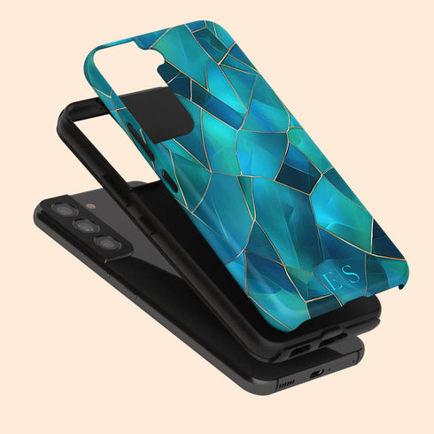 Custom Initials Blue Abstract Stained Glass Galaxy Case