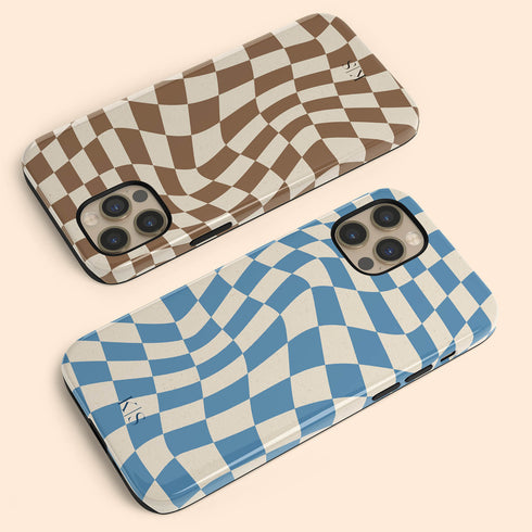 Custom Initials Wavy Groovy Checkerboard iPhone Case