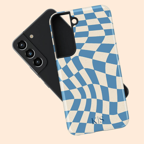Custom Initials Wavy Groovy Checkerboard Galaxy Case