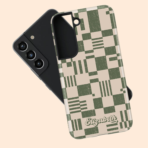 Custom Name Retro Geometric Checkerboard Galaxy Case