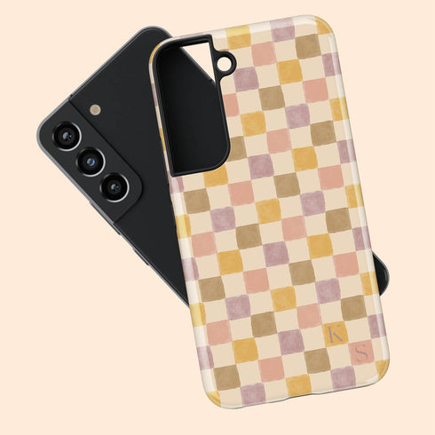 Custom Initials Watercolor Checkerboard Galaxy Case