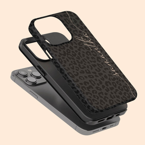 Leopard Custom Calligraphy Name iPhone Case - Vertical