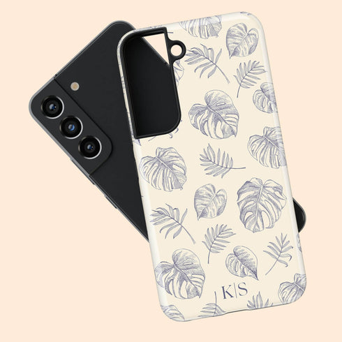 Custom Initials Tropical Monstera Leaves Galaxy Case