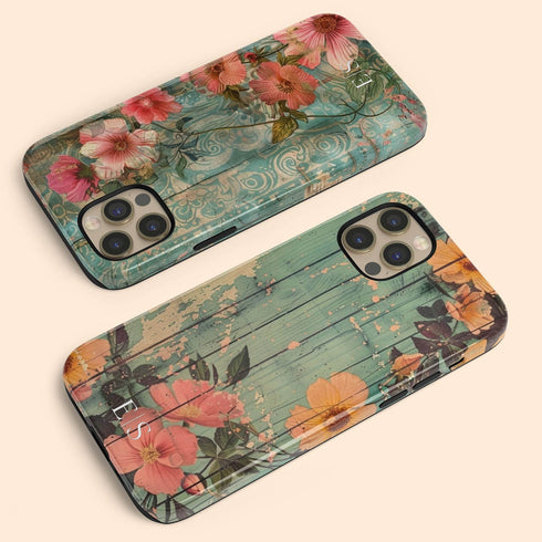 Custom Initials Boho Chic Vintage Floral iPhone Case