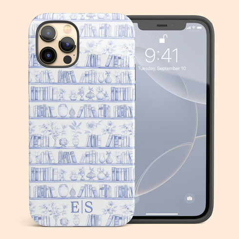 Custom Initials Toile Bookshelf Floral iPhone Case