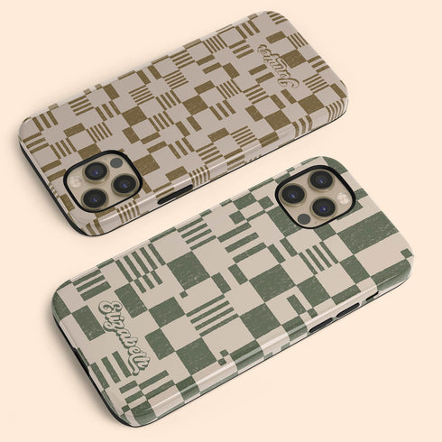 Custom Name Retro Geometric Checkerboard iPhone Case