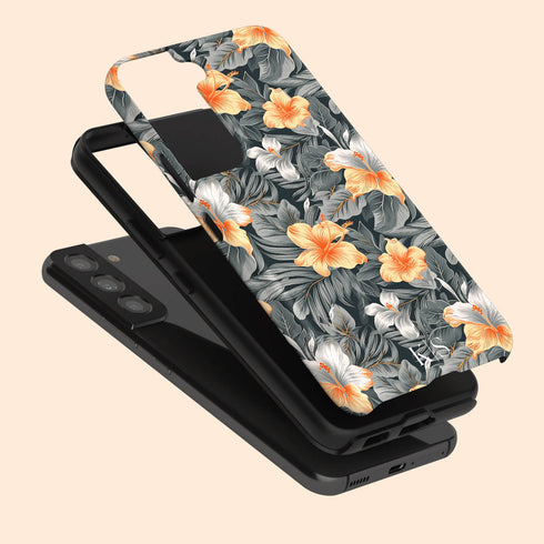 Custom Initials Tropical Hibiscus Flowers Galaxy Case