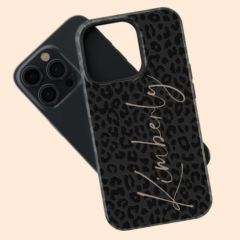 Dark Leopard Signature Name iPhone Case