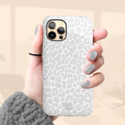 White Leopard Custom Curly Monogram iPhone Case