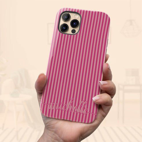 Custom Name Cute Chic Vertical Stripes iPhone Case