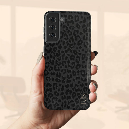 Black Leopard Custom Initials Galaxy Case - Vertical