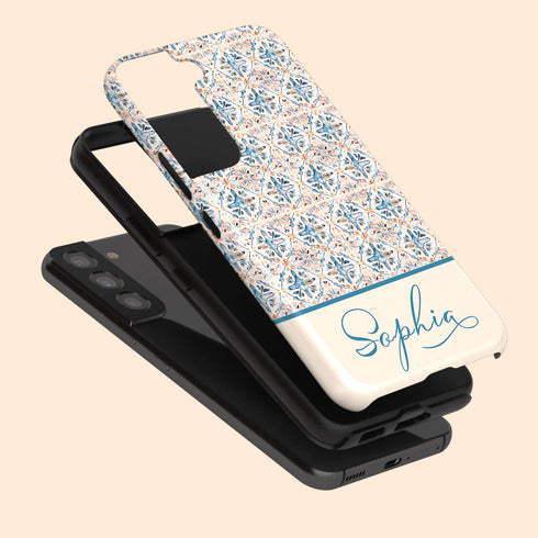 Custom Name Blue Mediterranean Tiles Galaxy Case