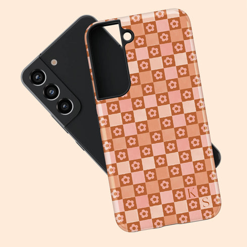 Custom Initials Floral Checkerboard Galaxy Case