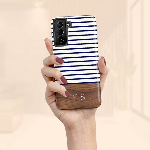 Custom Initials Rustic Wood Stripes Galaxy Case