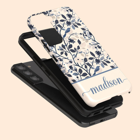 Custom Name Blue Bird & Flower Galaxy Case