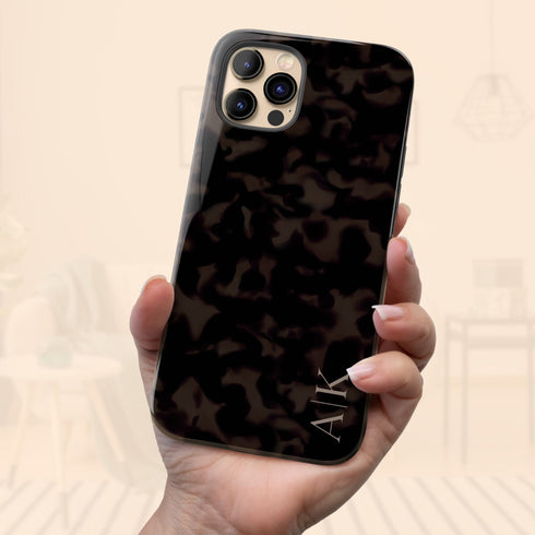 Dark Tortoiseshell Custom Initials iPhone Case - Vertical