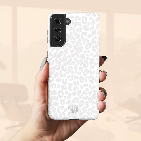 White Leopard Custom Curly Monogram Galaxy Case