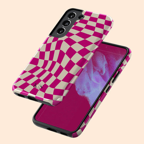 Custom Initials Wavy Groovy Checkerboard Galaxy Case